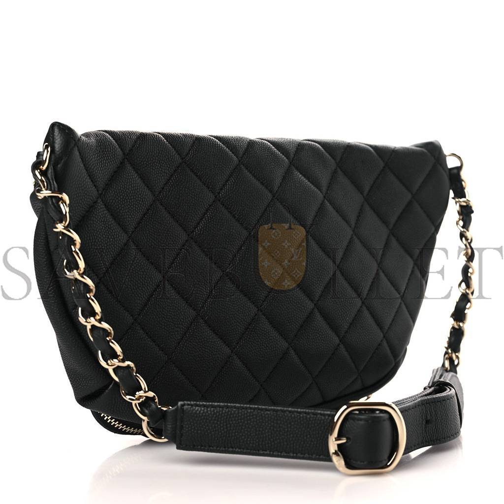 CHANEL CAVIAR QUILTED BUSINESS AFFINITY WAIST BELT BAG BLACK (19*15*8cm)